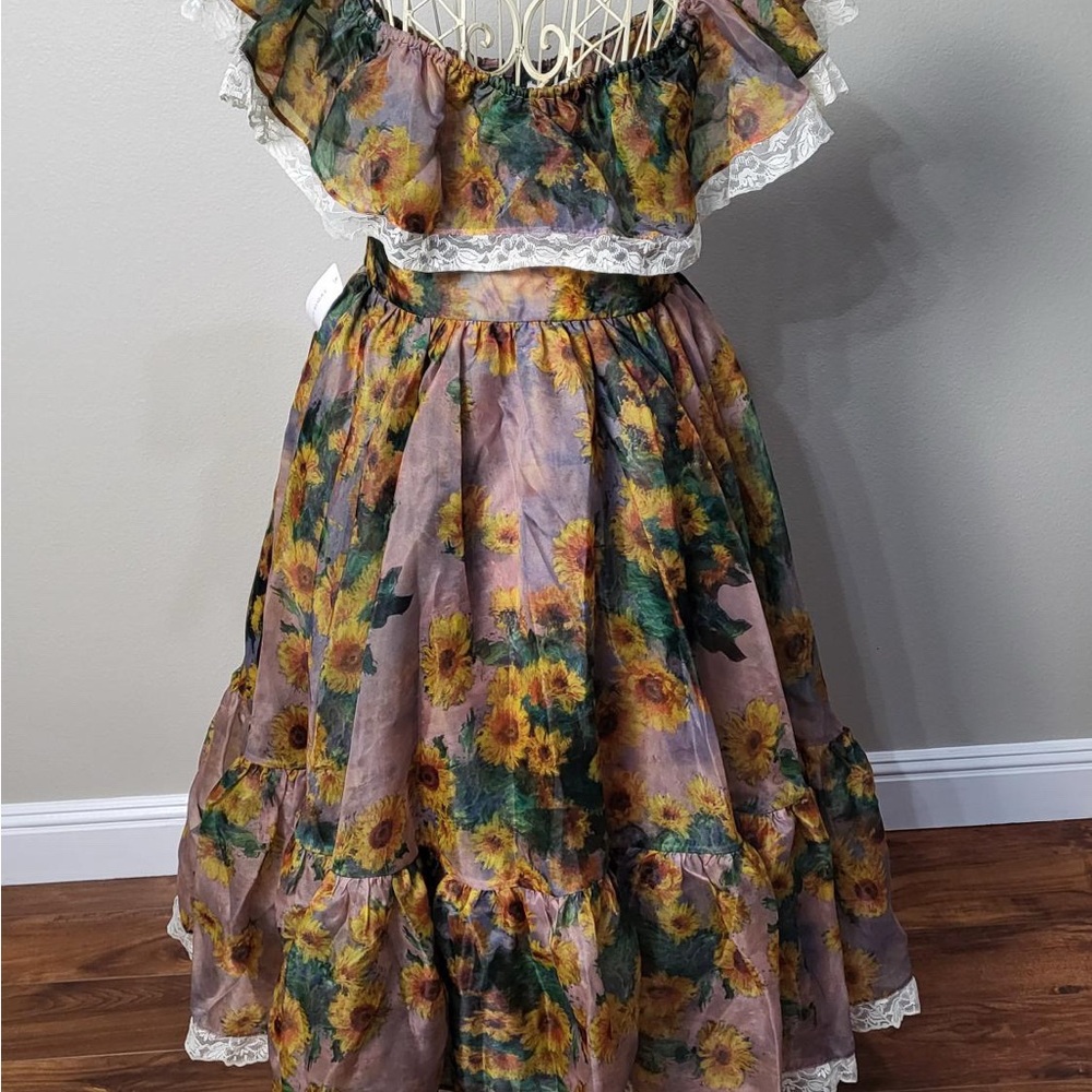 Selkie Yellow and Green Strapless Dress with Floral Print
